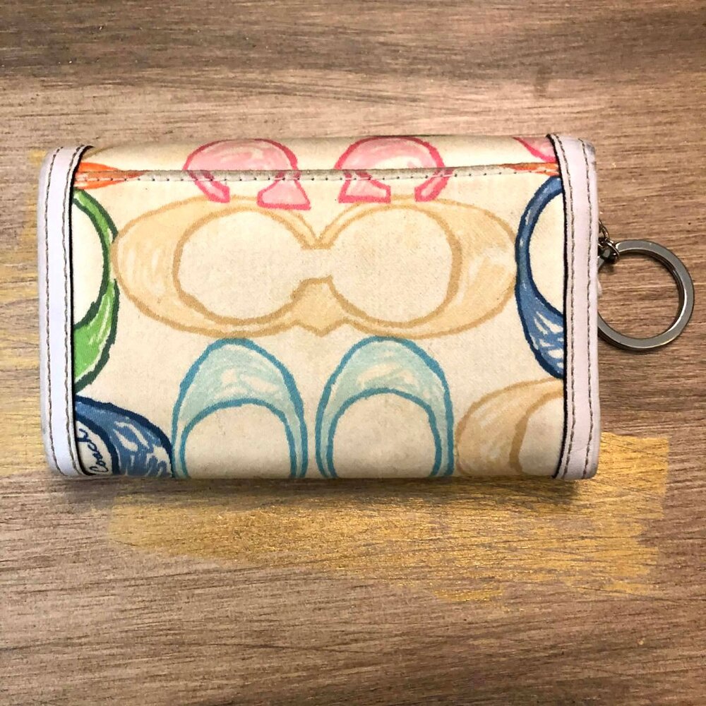 COACH Vintage Scribble Signature C Flap Card Wallet Multi-color Pastel - Picture 3 of 6
